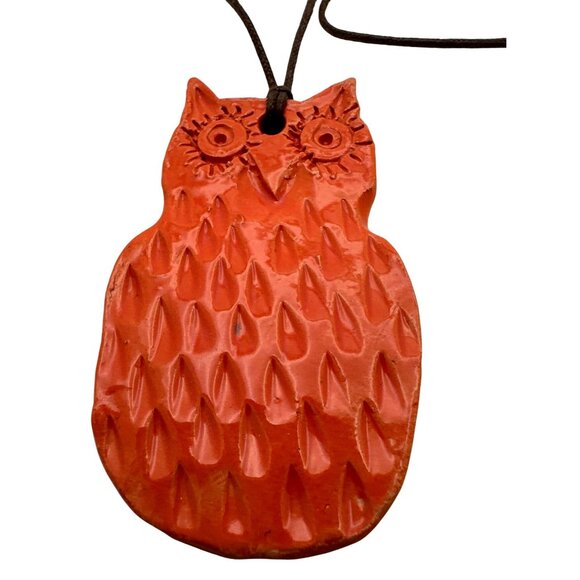 Boho Inspo Terracotta Owl Pendant Necklace Beads Adjustable Cord Art Piece Signe - Picture 3 of 5